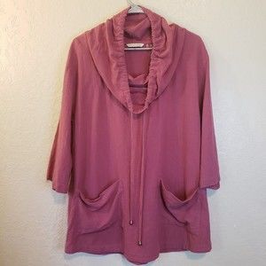 Soft Surroundings Burgundy Gauze Long Sleeve Tunic Kangaroo Neck Sz Medium